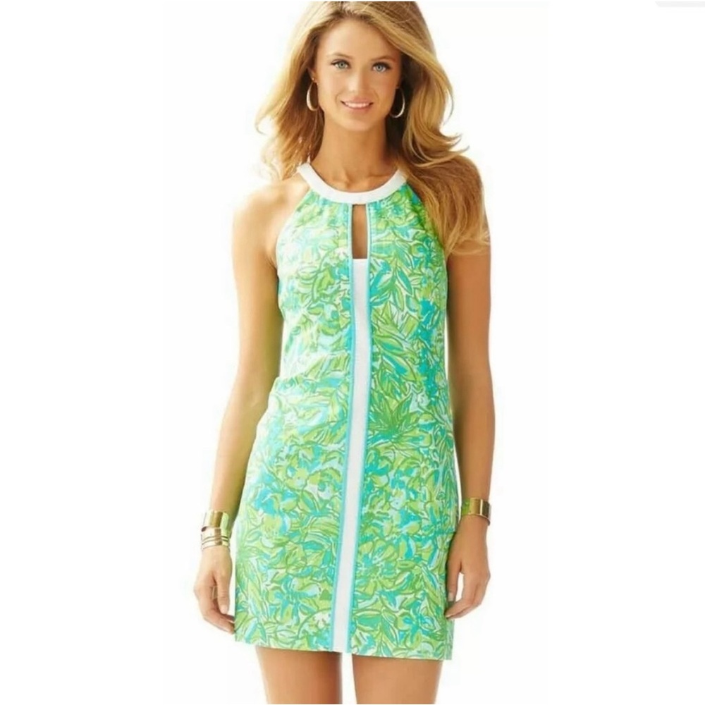 Lilly Pulitzer citrus green parrot shift halter dress NWT summer green blue